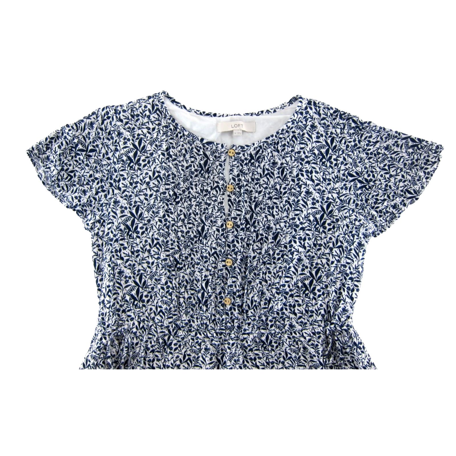 Ann Taylor Ann Taylor Dress M Blue White Floral Short Sleeve Sheath Smock Sun Size 32" / US 10 / IT 46 - 4 Thumbnail