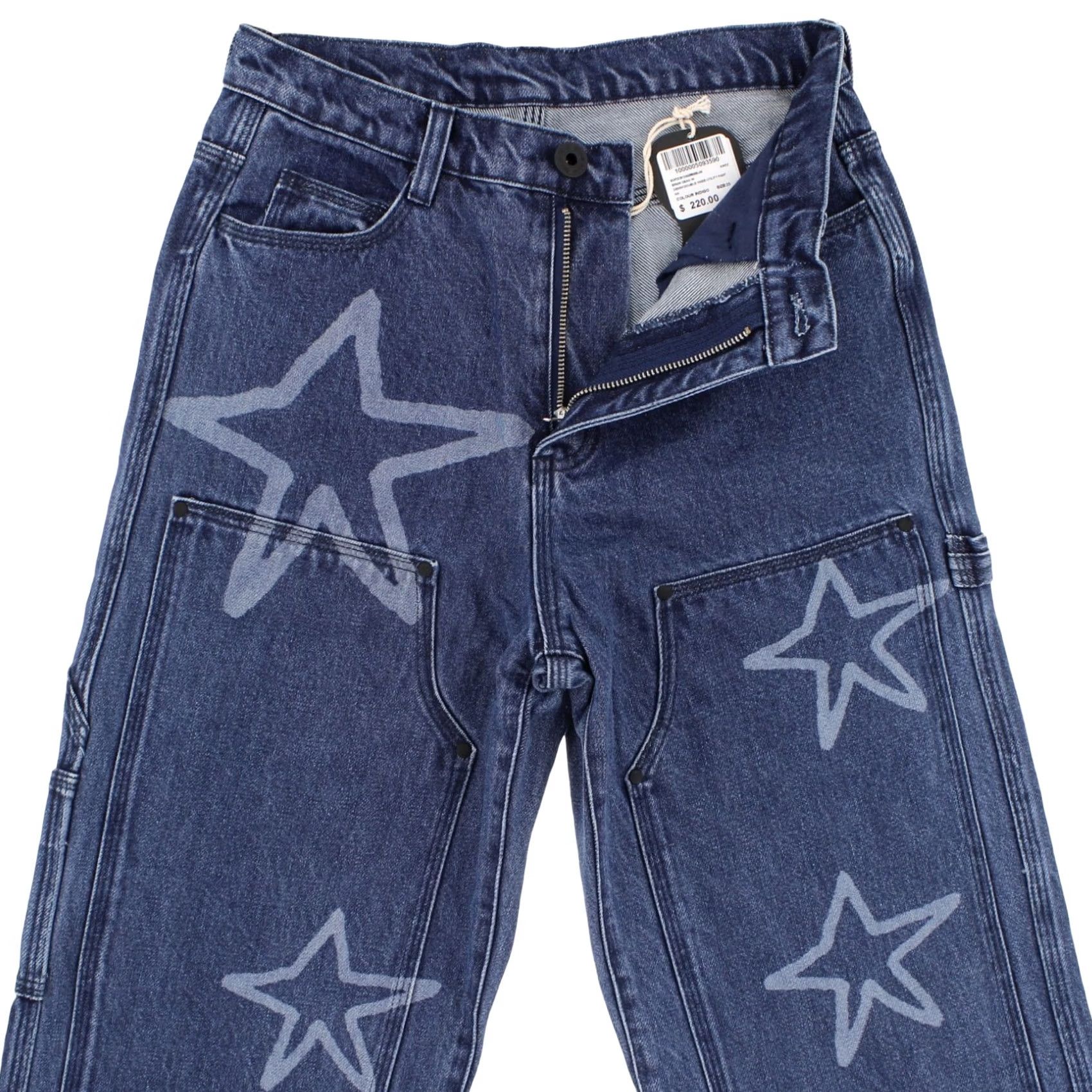 Brain Dead Brain Dead Utility Pants Women's Double Knee Stars Bleached Detailing Indigo Denim Cotton Size 42" / US 20 - 2 Thumbnail