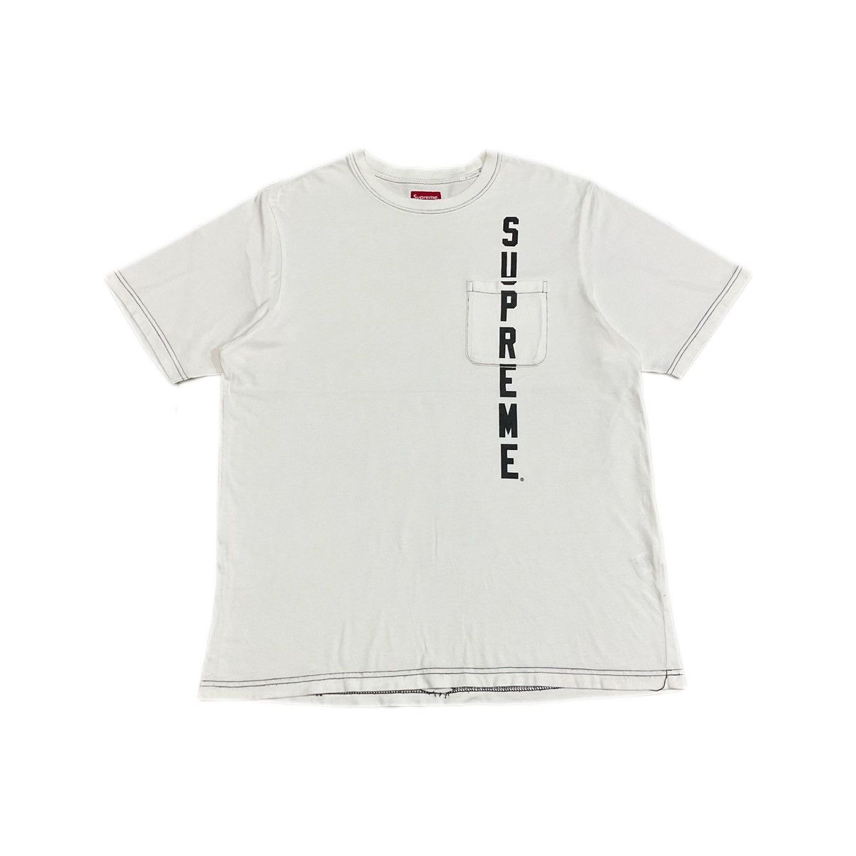 Supreme 🔥Supreme Pocket Tee Contrast Stitch Vertical Spell Out Shirt Size US M / EU 48-50 / 2 - 1 Thumbnail