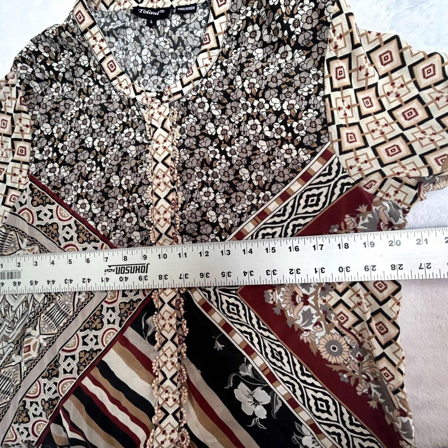 IOLANI Tolani Womens Silk Shirt Top Large Brown Black Casual Long-Sleeve Mixed Print Size L / US 10 / IT 46 - 7 Thumbnail