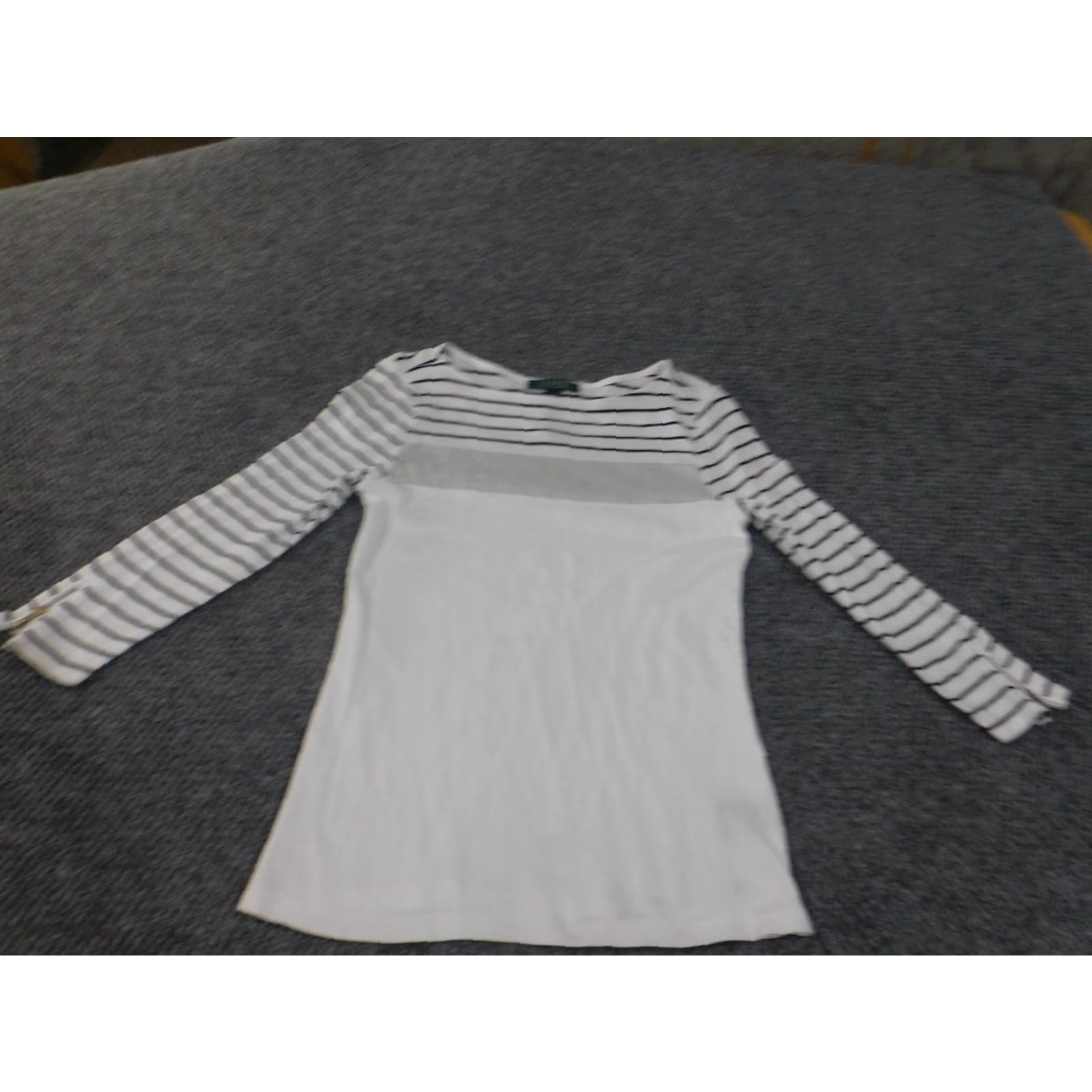 Ralph Lauren Lauren Ralph Lauren Blouse Womens Small White Striped Knit Cotton Zip Round Neck Casual Long Sleeve Regular Fit Geometric Pattern Size S / US 4 / IT 40 - 4 Thumbnail