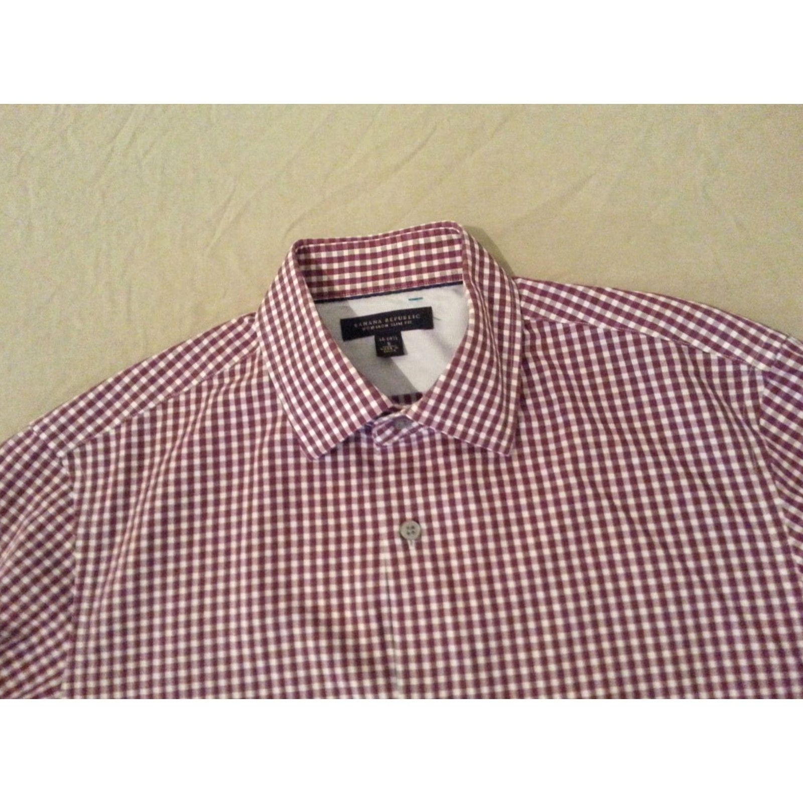 Banana Republic VINTAGE Banana Republic? Wait, not vintage. Banana Republic Plaid Dress Shirt Mens S Red Cotton Button Long Sleeve Maroon? Size 36R - 2 Thumbnail