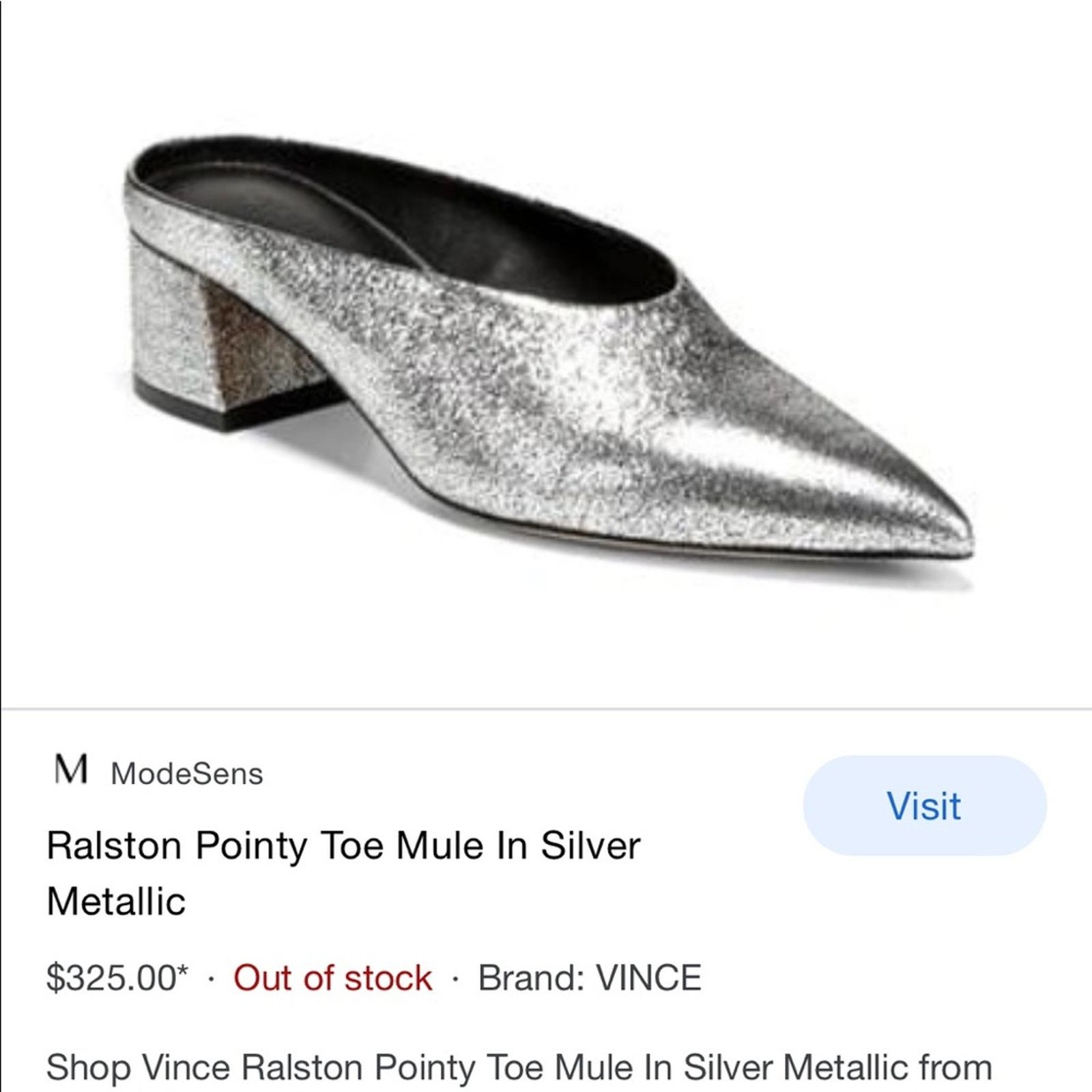 Vince VINCE Ralston Pointy Toe Mule In Silver Metallic leather 6M Size US 6 / IT 36 - 2 Thumbnail