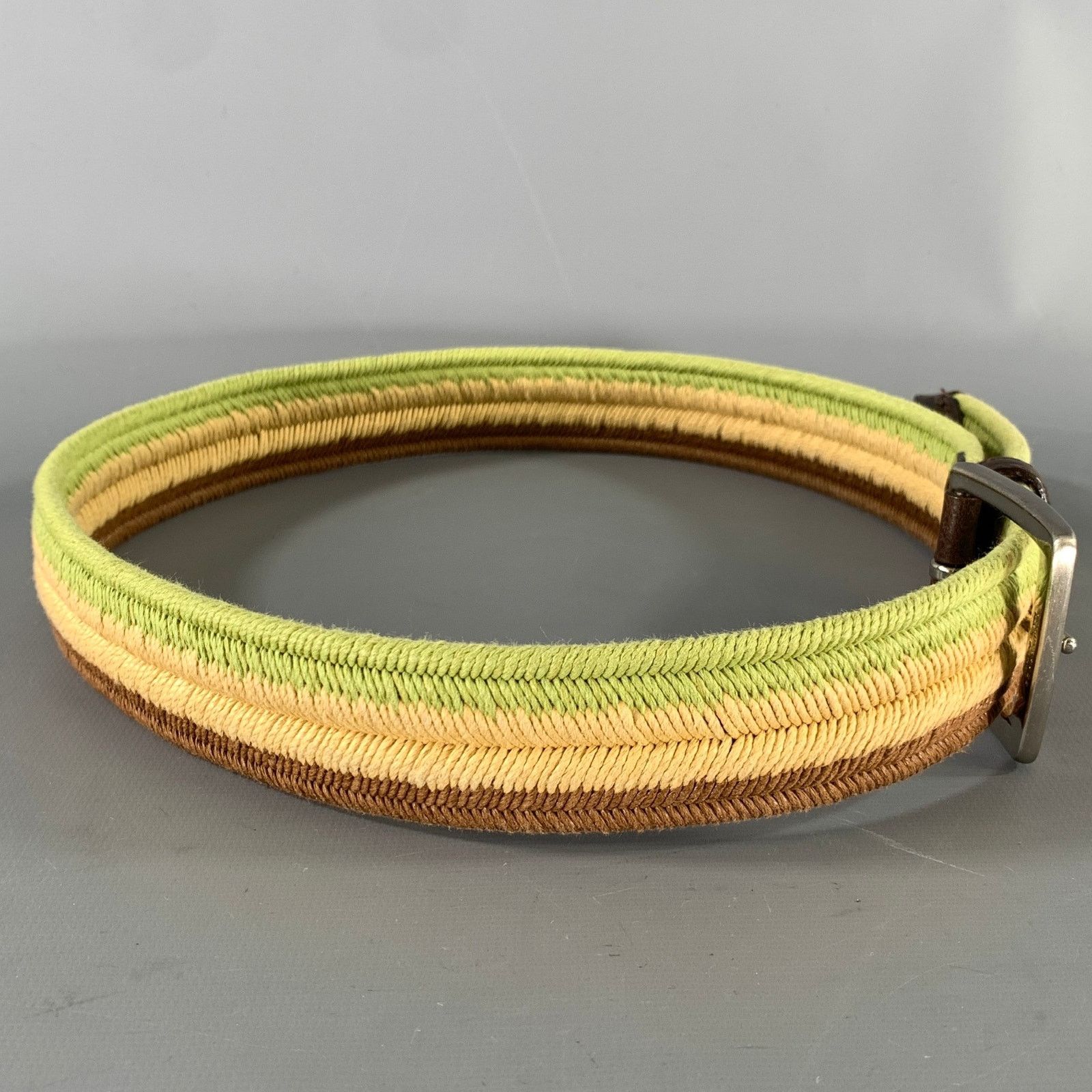 Etro ETRO Size Green Brown Stripe Viscose Belt Size 34 - 2 Thumbnail