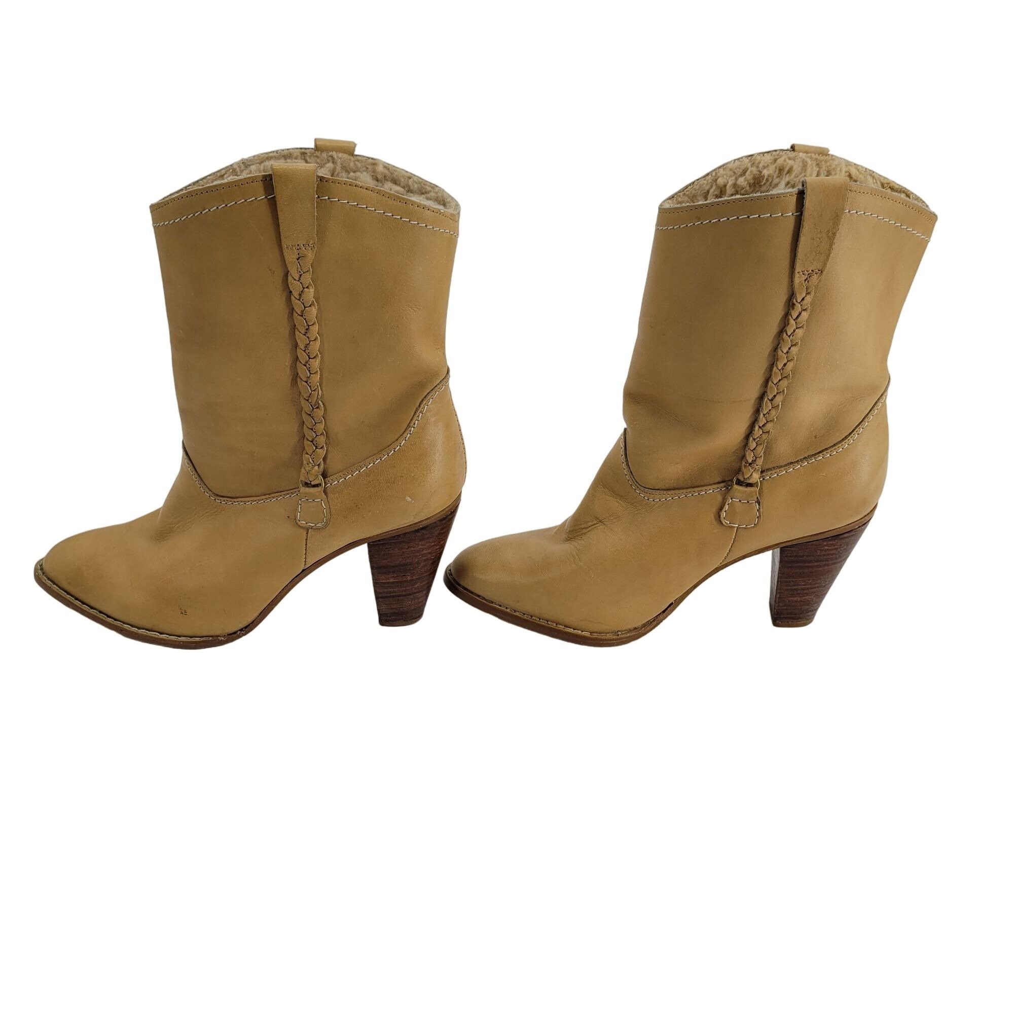 Vintage Vintage 70's Leather Western Boots 7.5 Tan Stacked Wood Heel Size US 7.5 / IT 37.5 - 5 Thumbnail