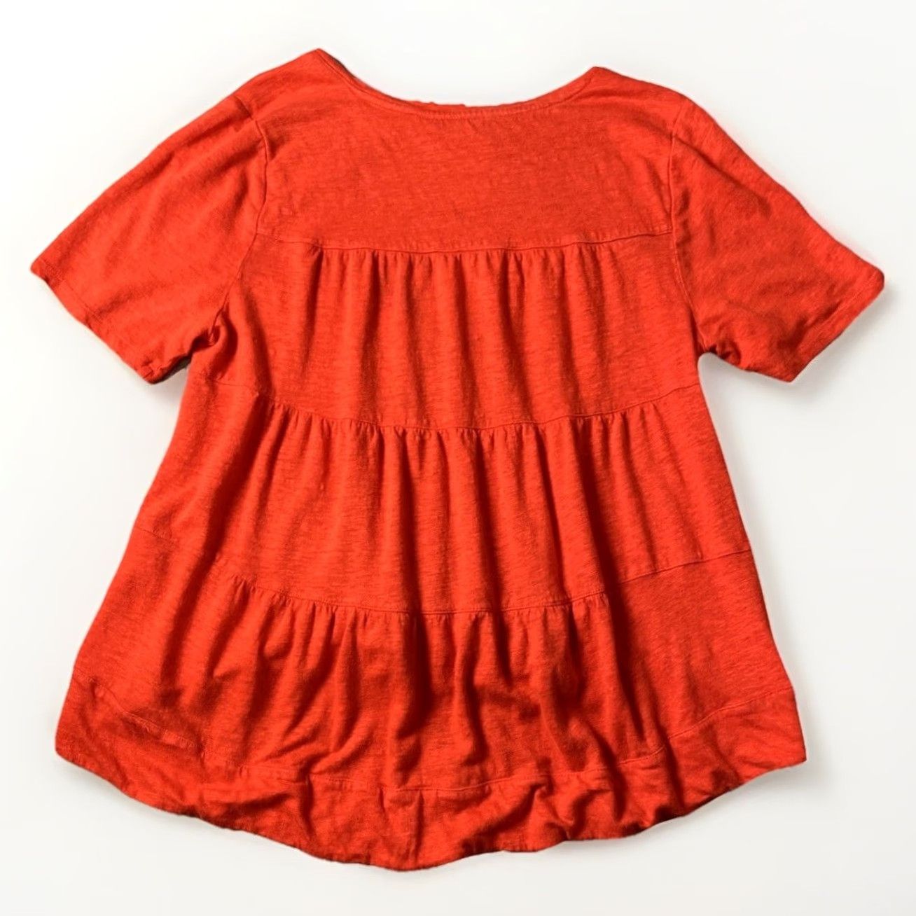 Vintage Chico's Blouse Shirt Women’s Linen 100% Short Sleeve Orange Regular M Casual Back Tiered Pleated Ruffle Knit Lightweight Breathable Size M / US 6-8 / IT 42-44 - 3 Thumbnail