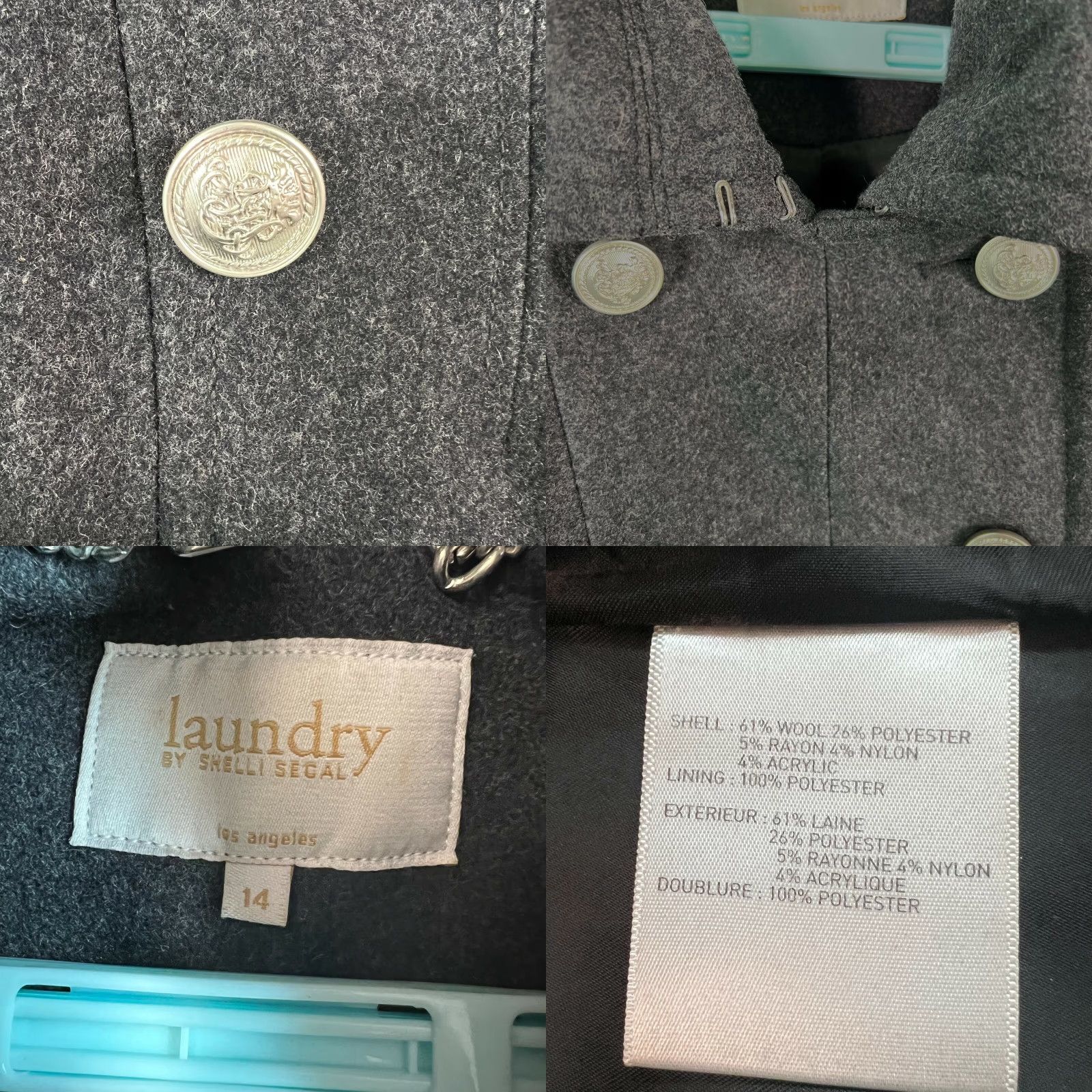 Laundry by Shelli Segal Laundry by Shelli Segal Womens Pea Coat Coat Grey Wool Blend Size 14 Vintage? No. Size XL / US 12-14 / IT 48-50 - 8 Thumbnail