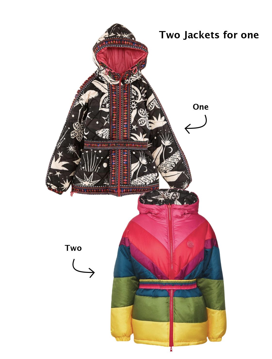 image of Farm Rio Cerrado Sky Reversible Puffer, Women's (Size XS)