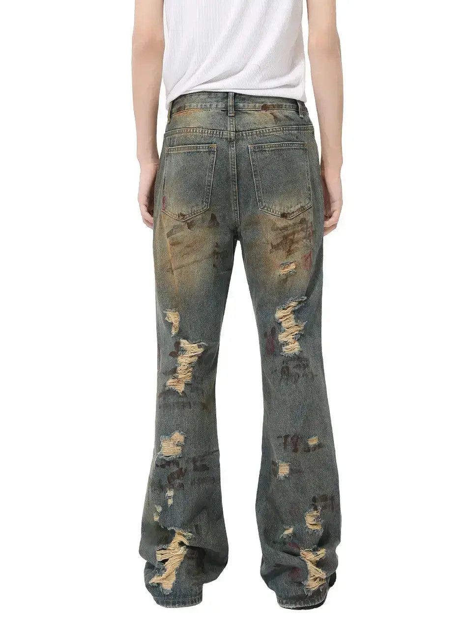 Japanese Brand Retro loose graffiti ripped jeans Size US 32 / EU 48 - 4 Thumbnail