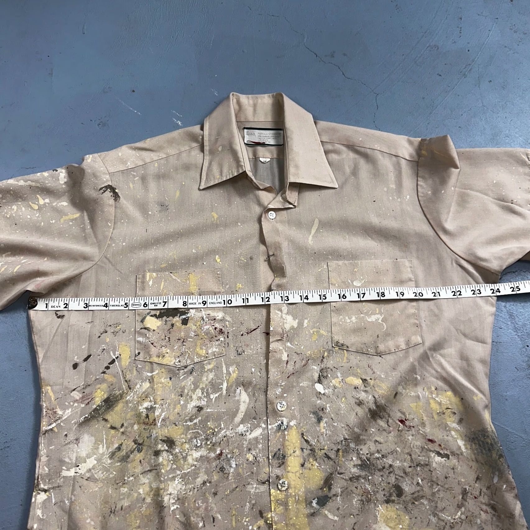 Sears VTG Sears Camp Shirt Short Sleeve 16 Yellow Cotton Blend Polyester Button-Up 60s 70s Mens Size US L / EU 52-54 / 3 - 6 Thumbnail