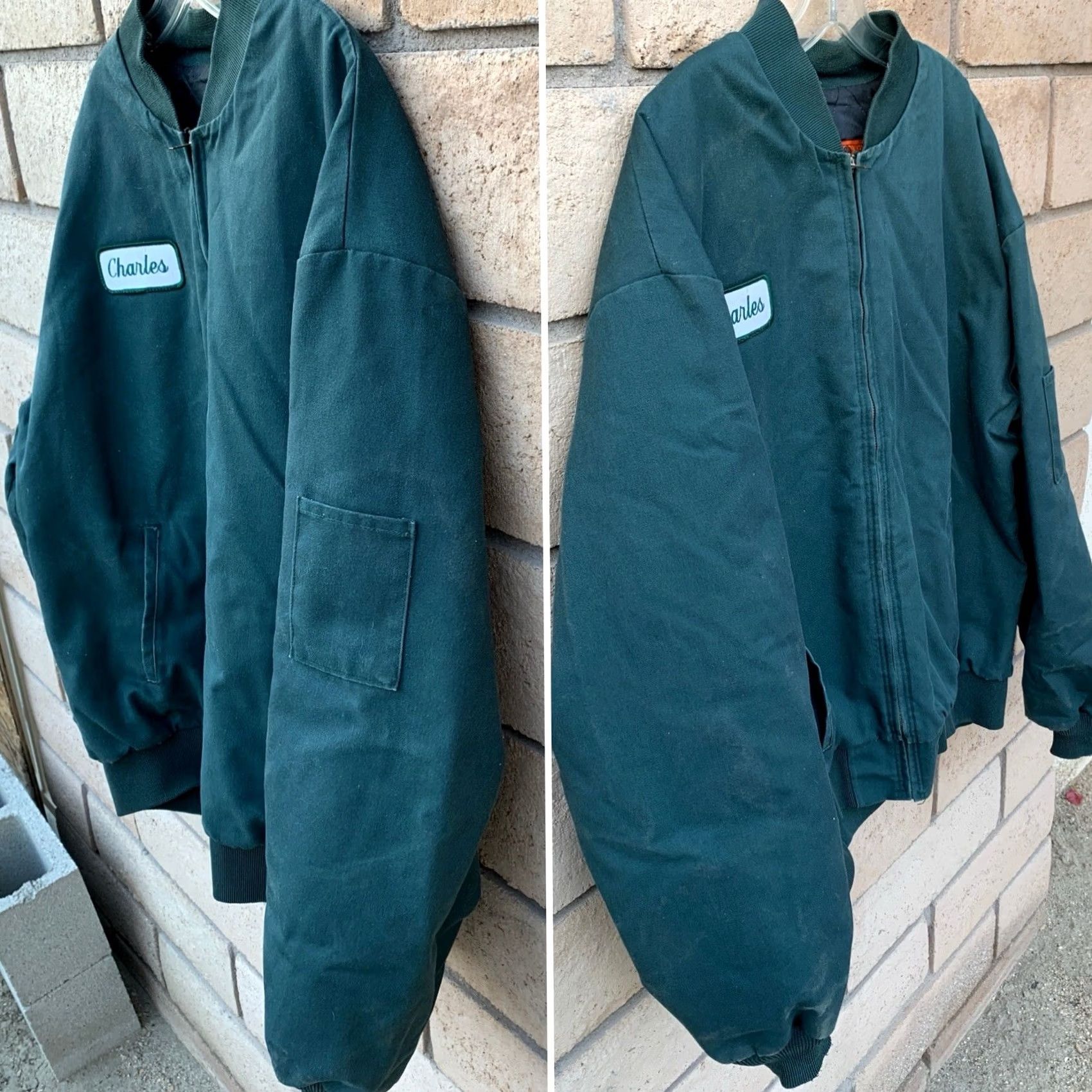Red Kap VINTAGE Red Kap Work Jacket Worn Talon Zipper The Name Charles Green 2XL Reg Green Jacket Mens Bomber Full Zip Lined Pockets USA Made Size US XXL / EU 58 / 5 - 2 Thumbnail
