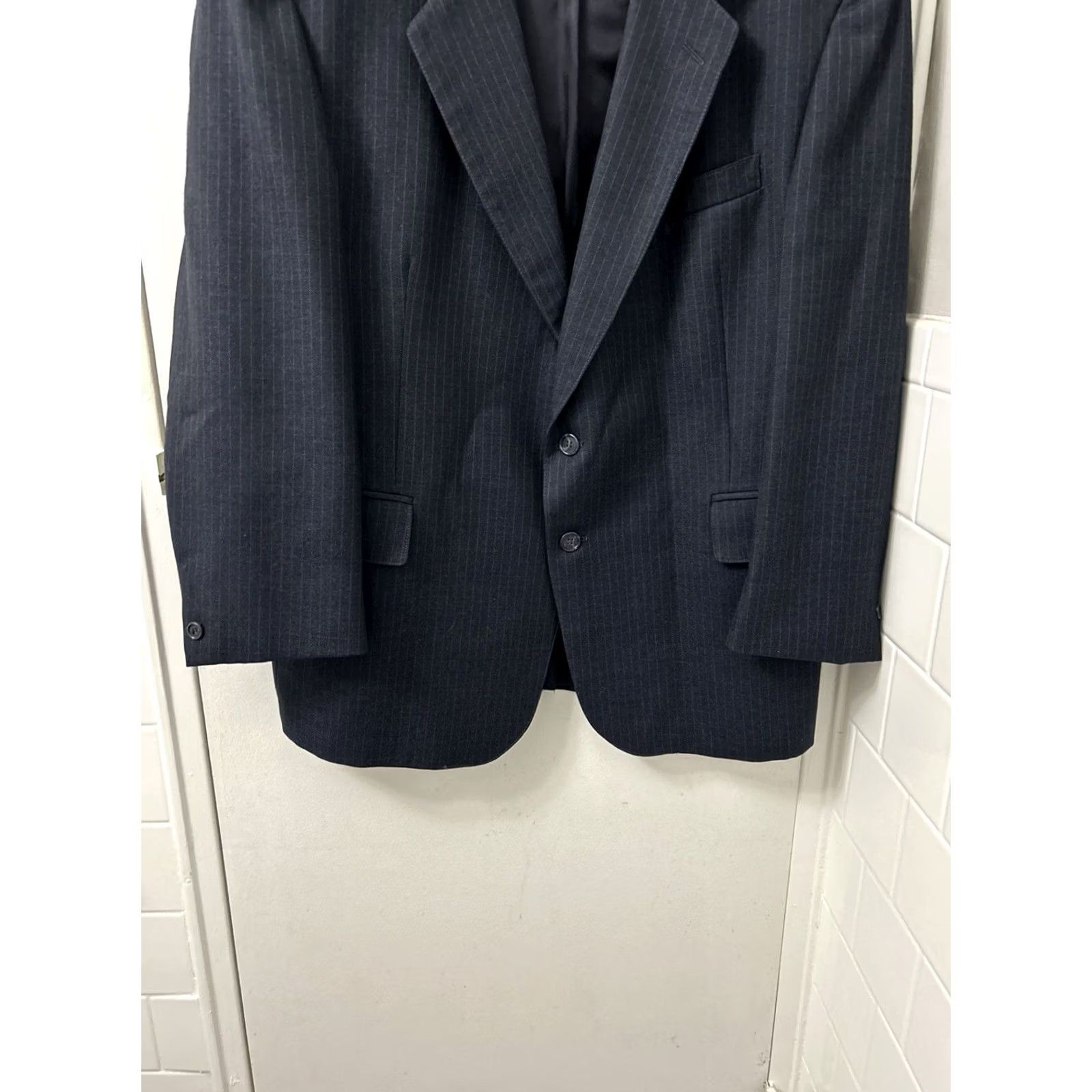 Vintage VINTAGE Alexander Shields Blazer Mens 43S Navy Pinstripe 100% Wool Sport Coat Jacket Size 46R - 3 Thumbnail