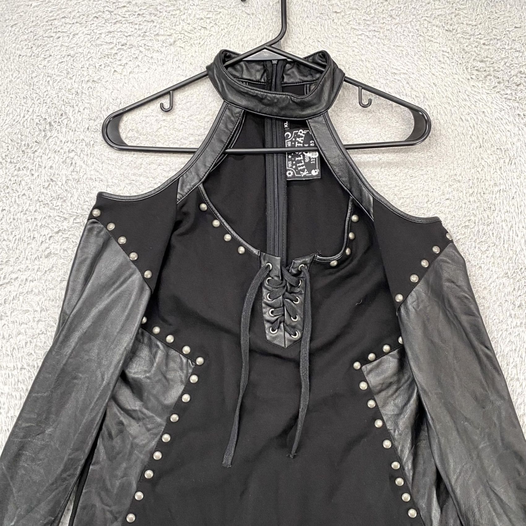 Killstar Killstar Dress Womens XL Black Faux Leather Studded Halter Choker Mini Gothic Size XL / US 12-14 / IT 48-50 - 3 Thumbnail