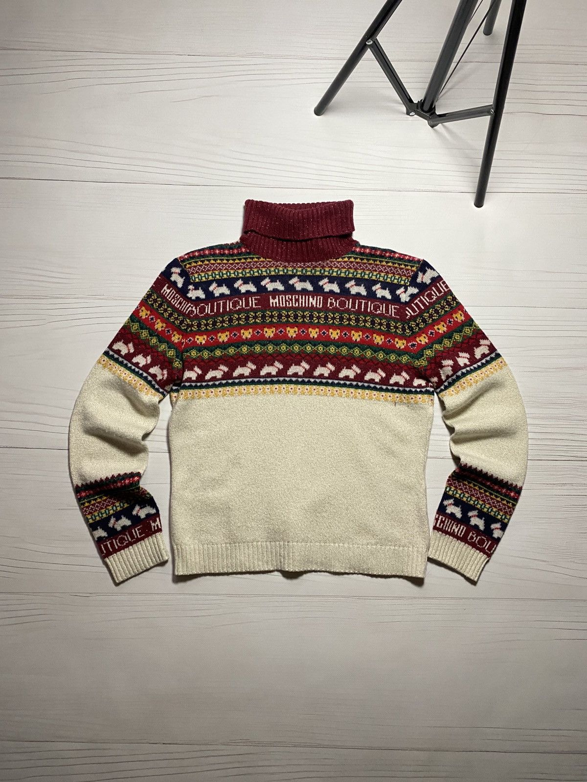 Boutique Moschino Rare Boutique Moschino Multicolour Logo knit wool sweater Size S / US 4 / IT 40 - 1 Thumbnail