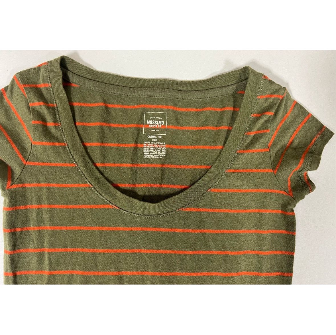 Mossimo Olive Green Orange Striped Top T-Shirt Blouse Tee Size XS ✨ Size XS / US 0-2 / IT 36-38 - 5 Thumbnail