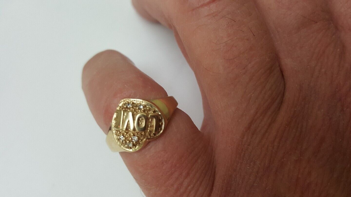 Other Estate Vintage 10K Yellow Gold 5- Diamonds "Love" Ring Size ONE SIZE - 3 Thumbnail