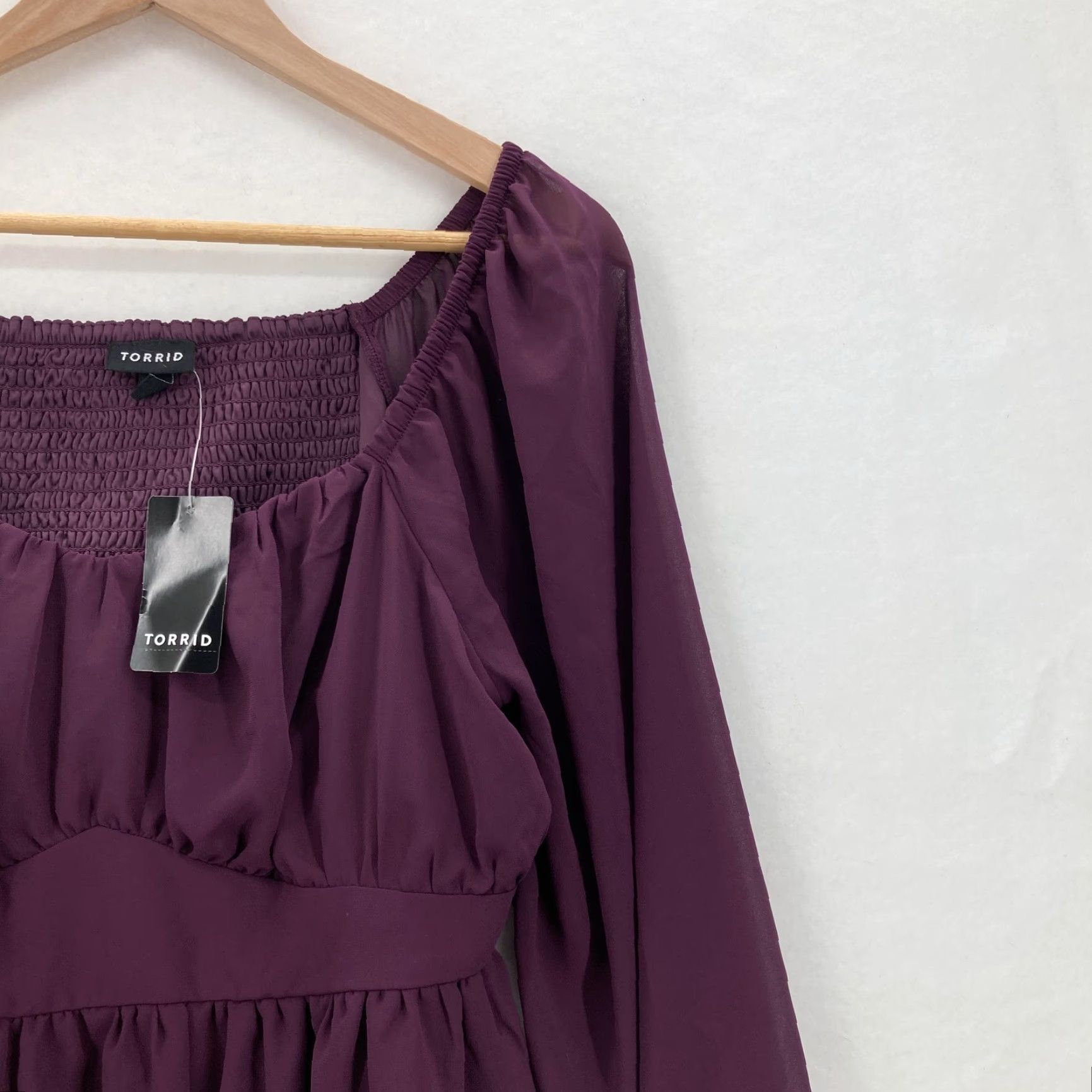 Torrid Torrid Blouse Womens L Purple Fairy Gothic NWT Peplum Chiffon Long Sleeve Tunic History: 00 (M/L) Size L / US 10 / IT 46 - 2 Thumbnail