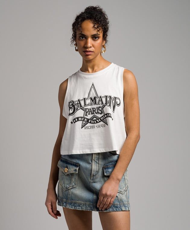 Balmain o1s1wg110825 Western Tank Top in White Size M / US 6-8 / IT 42-44 - 2 Thumbnail