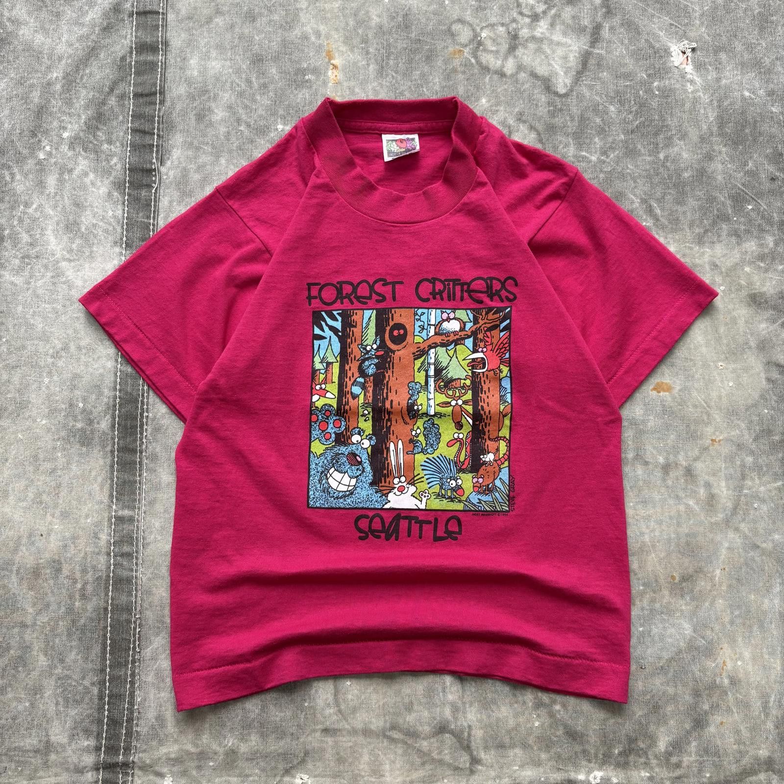Fruit Of The Loom Vintage 90s Pink Forest Critters Seattle Animal Nature Shirt Size S / US 4 / IT 40 - 1 Thumbnail