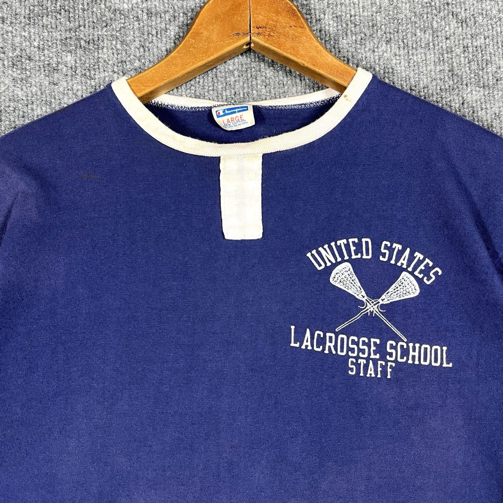 Champion VINTAGE 70s Champion US Lacrosse School T Shirt Mens Size Large Ringer Blue Bar Size US L / EU 52-54 / 3 - 2 Thumbnail