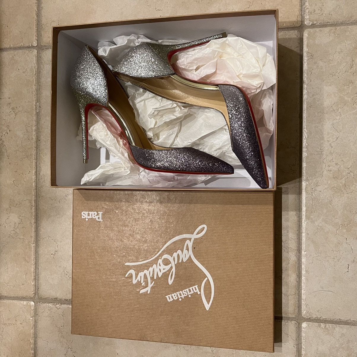 Christian Louboutin IRIZA 100 GLITTER MINI DEGRADE/SPECCHIO Size US 7.5 / IT 37.5 - 1 Thumbnail