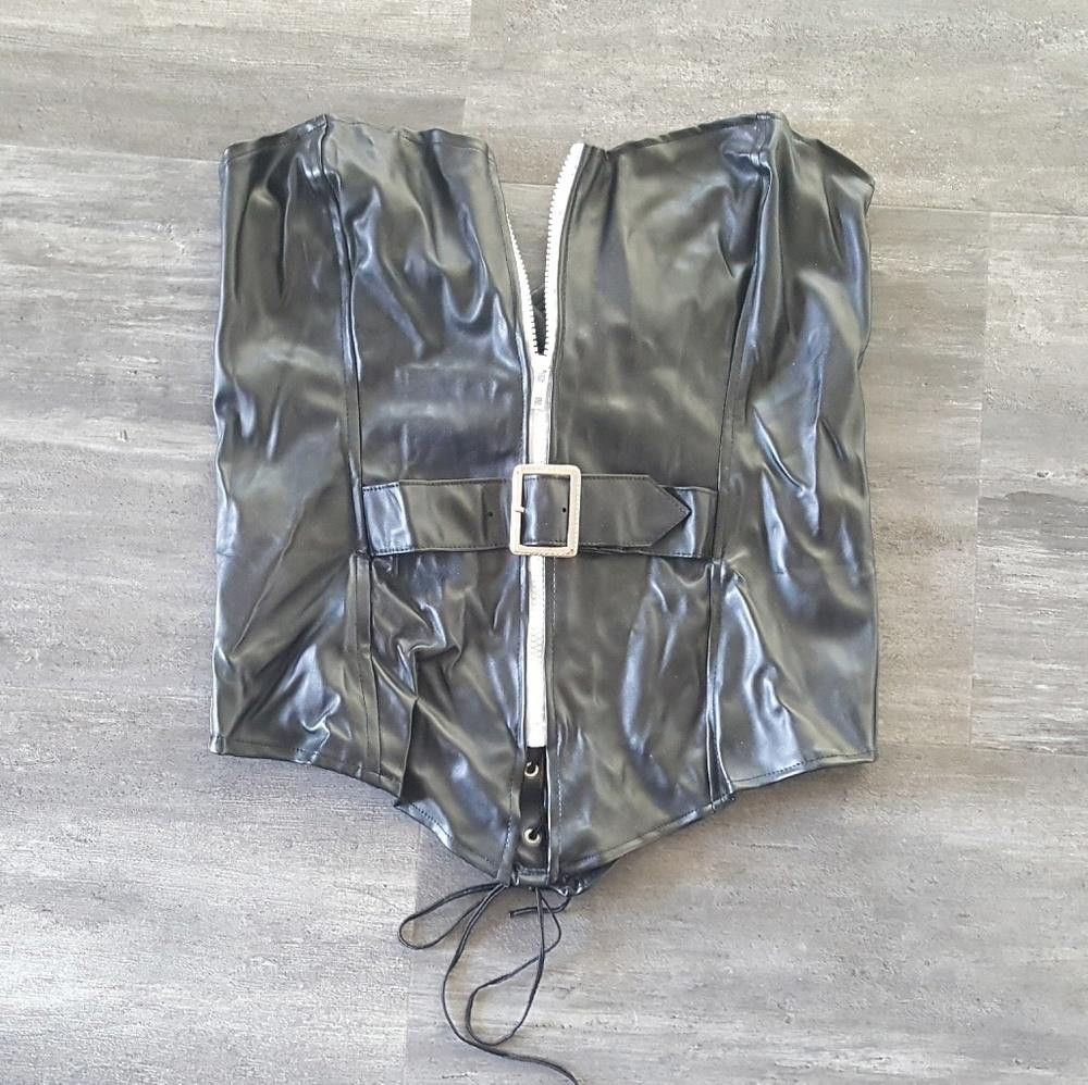 Designer Black Matte Zipper Detailed Corset Size ONE SIZE - 2 Thumbnail