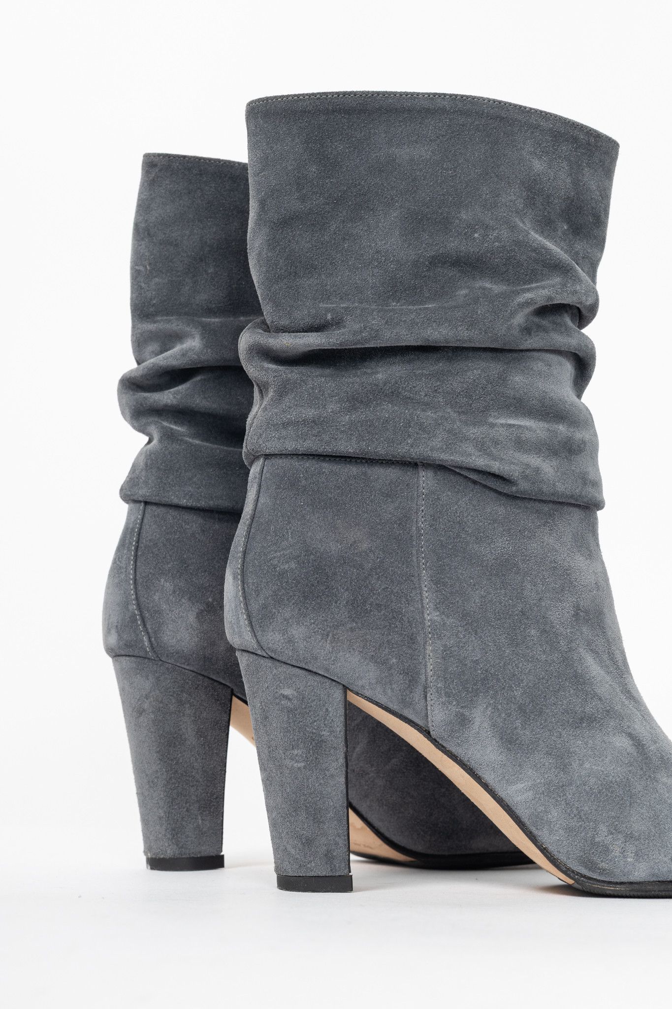 Manolo Blahnik Manolo Blahnik Shushan Grey Suede Slouchy Mid-Calf Boots Size US 4.5 / IT 34.5 - 7 Thumbnail