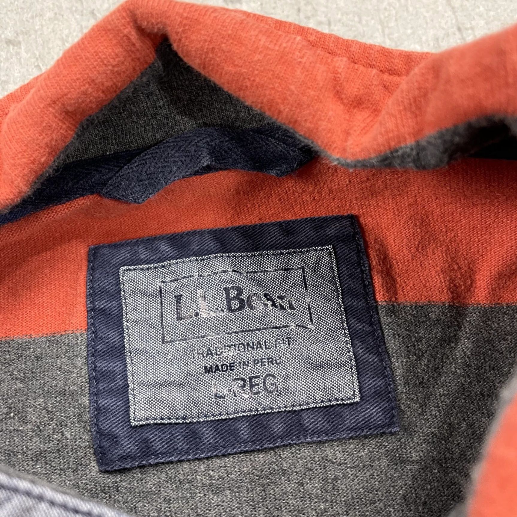 Vintage L.L. Bean Polo Shirt Mens Large Orange Striped Henley Rugby Long Sleeve 507514 Size US L / EU 52-54 / 3 - 4 Thumbnail