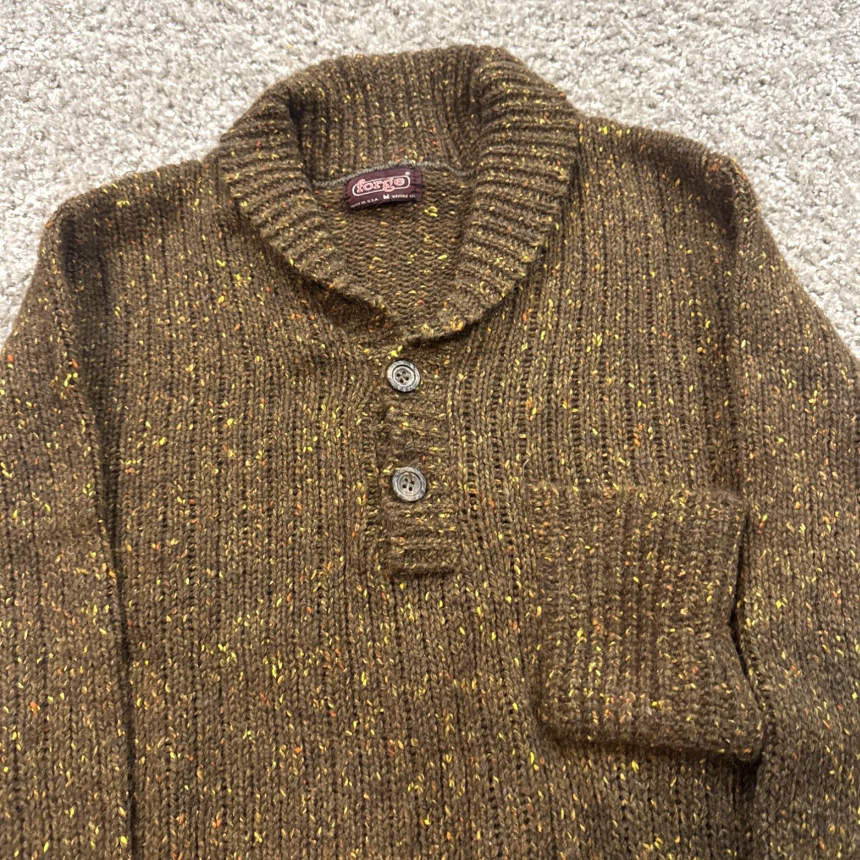 Vintage VINTAGE 70s Brown Acrylic Knit Yellow Orange Speckle Cowl Neck Sweater M Forge Size M / US 6-8 / IT 42-44 - 2 Thumbnail