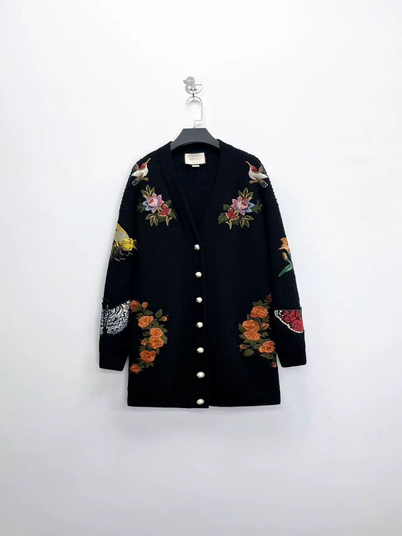 Gucci Gucci Black Floral Knit Cardigan with Pearl Buttons Size S / US 4 / IT 40 - 1 Thumbnail