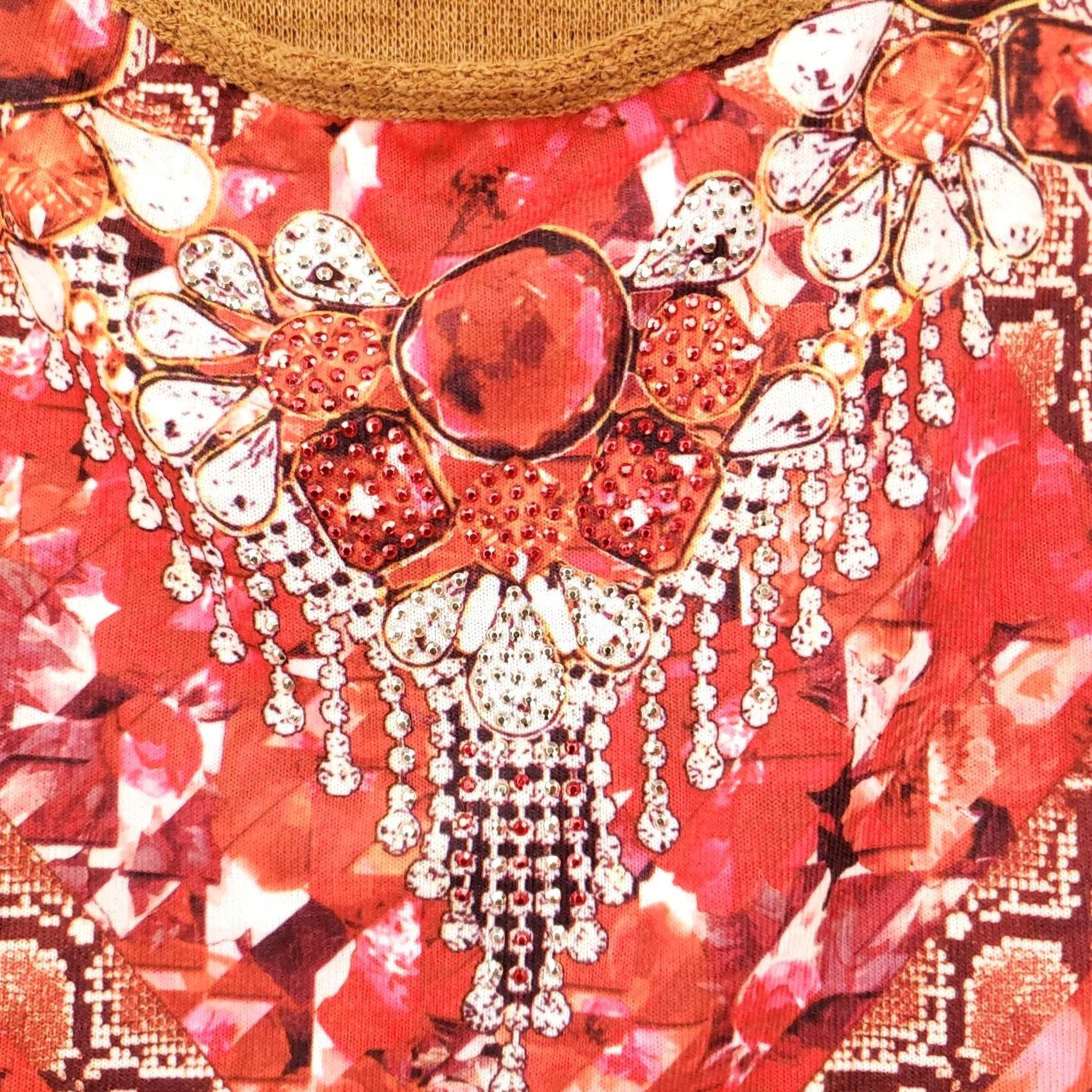 Vintage One World Pullover Sweater Womens 2X Orange Paisley Rhinestones Bling Scoop Neck Long Sleeve Knit Pullover Size XXL / US 16-18 / IT 52-54 - 3 Thumbnail