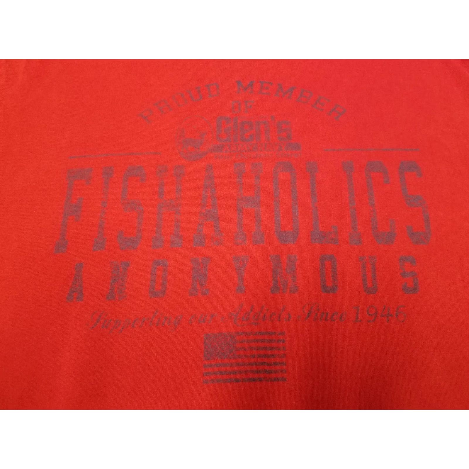 Gildan VINTAGE Fishing T Shirt Mens Large Red Fishaholics Anonymous Glens Army Navy Store TEE Size US L / EU 52-54 / 3 - 2 Thumbnail