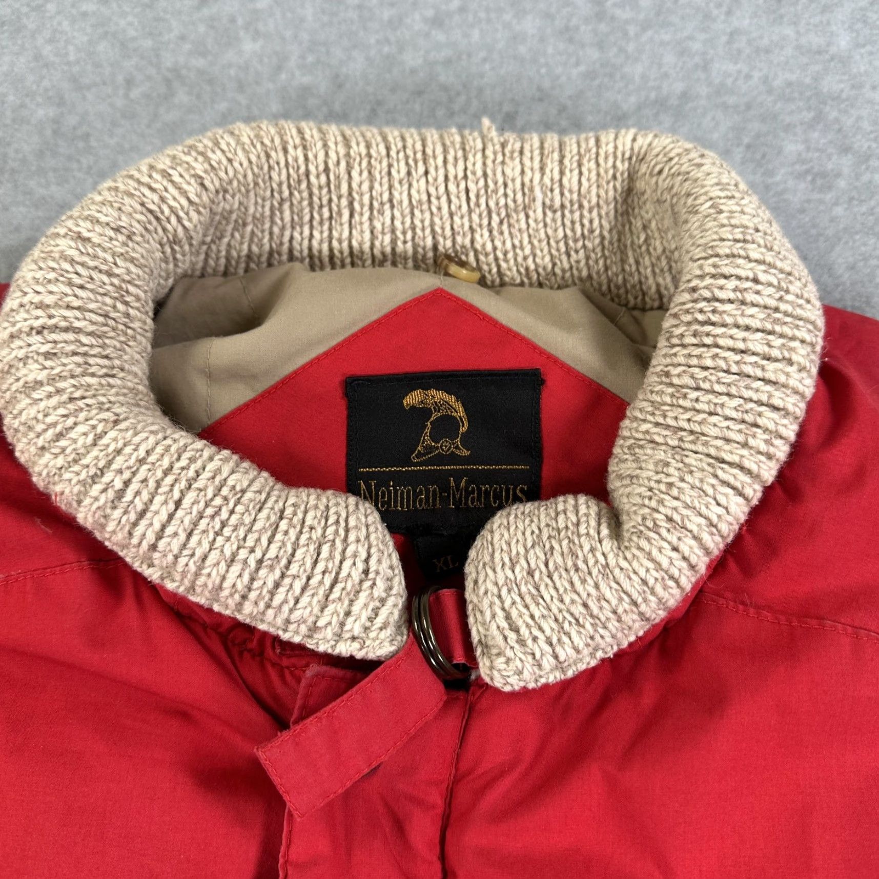 Neiman Marcus VINTAGE Neiman-Marcus Bomber Jacket Mens XL Red Down Knit Collar Insulated Size US XL / EU 56 / 4 - 4 Thumbnail