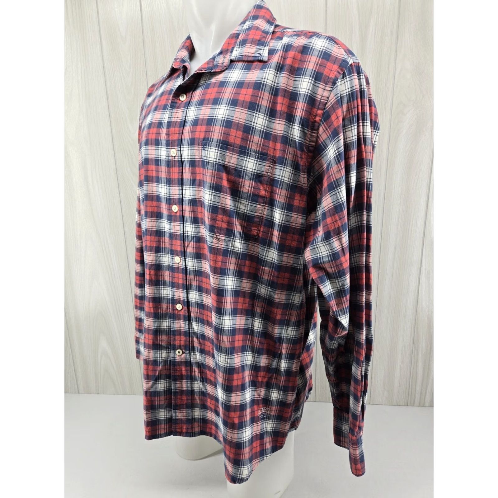 Izod VINTAGE IZOD Saltwater Relaxed Classics Red Plaid L/S Button Down Shirt Mens XL Size US XL / EU 56 / 4 - 3 Thumbnail