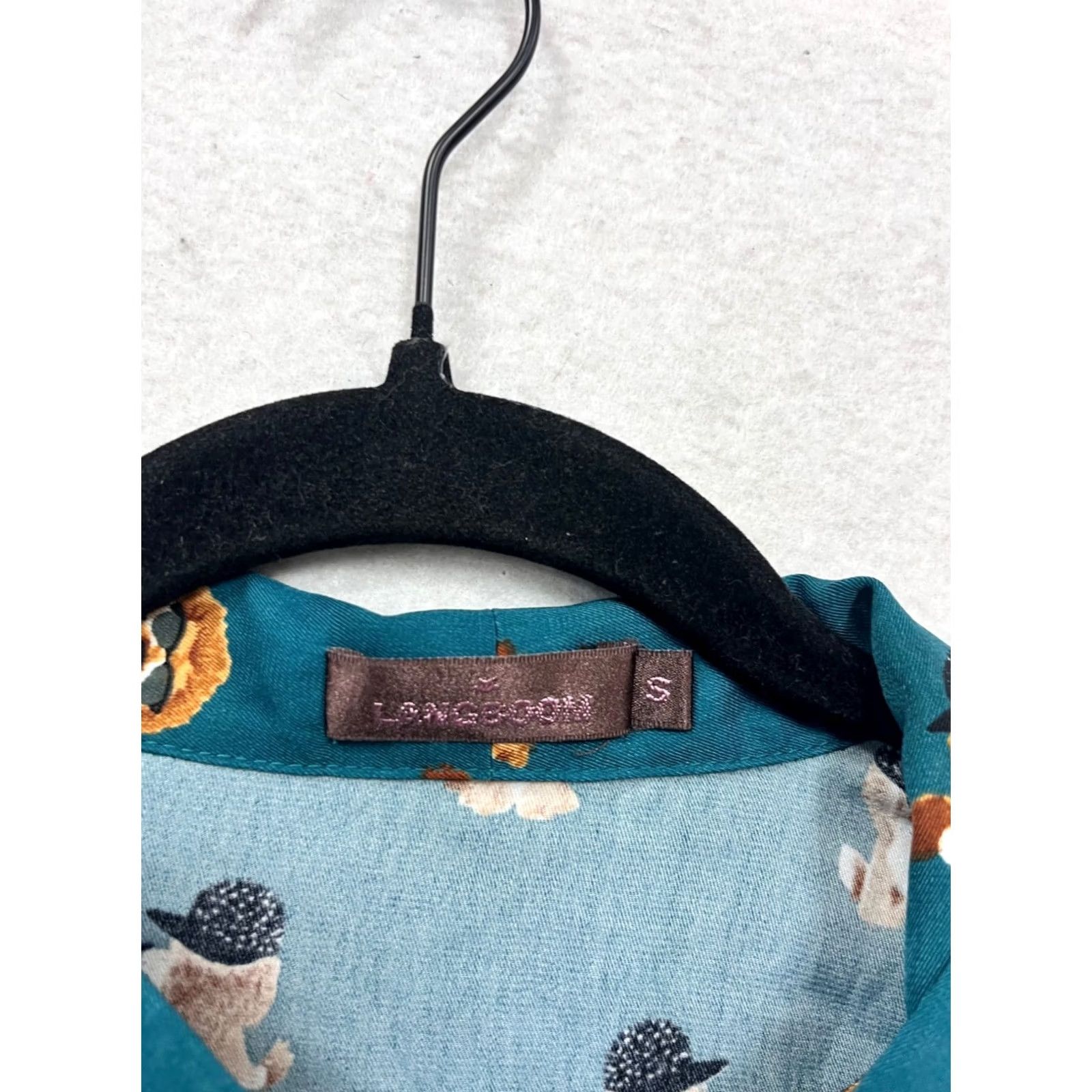 Altea Langsom Blouse Teal Poodle Print Bow Tie Womens Small Size S / US 4 / IT 40 - 3 Thumbnail
