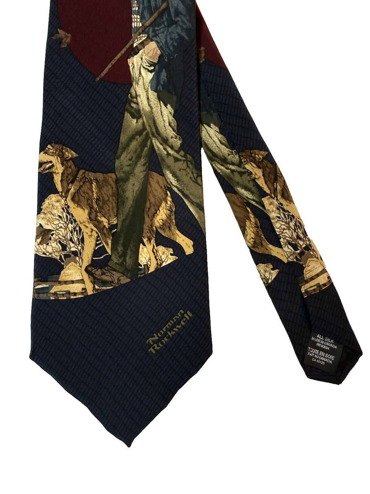 Other Vintage 90s Norman Rockwell Tie Mens Silk Hunting Dogs Size ONE SIZE - 4 Thumbnail