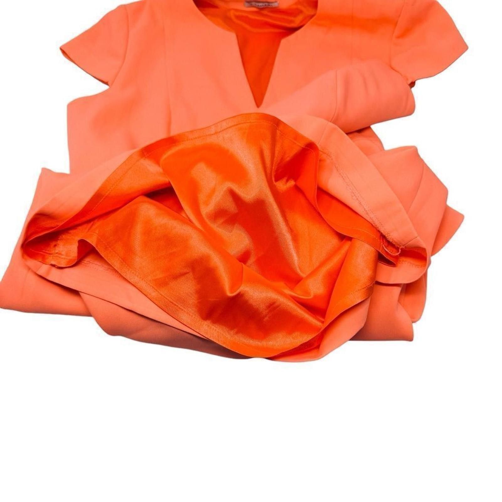 Designer Tahari. Women’s Pastel Orange Ruffle Midi Dress. Size 8. Size M / US 6-8 / IT 42-44 - 8 Thumbnail