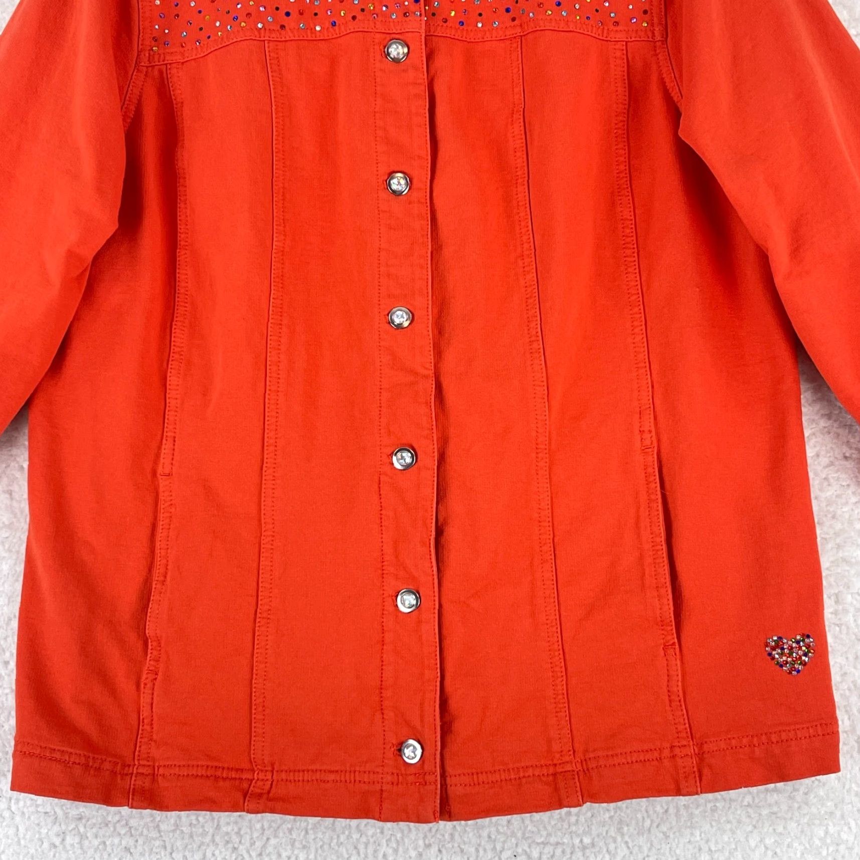 Quacker Factory Quacker Factory Jacket Womens Large Orange Button Front Bedazzled Long Sleeve Size L / US 10 / IT 46 - 5 Thumbnail
