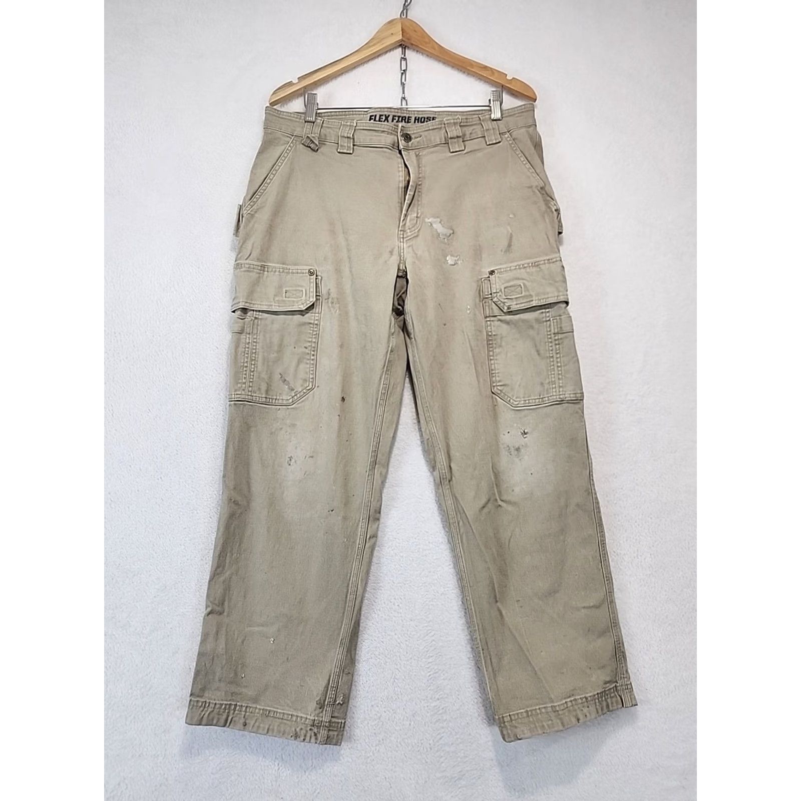 CO Duluth Trading Co Men's Pants 38x30 Flex Fire Hose Cargo Khaki Grunge Cotton Spandex Baggy? Size US 38 / EU 54 - 3 Thumbnail