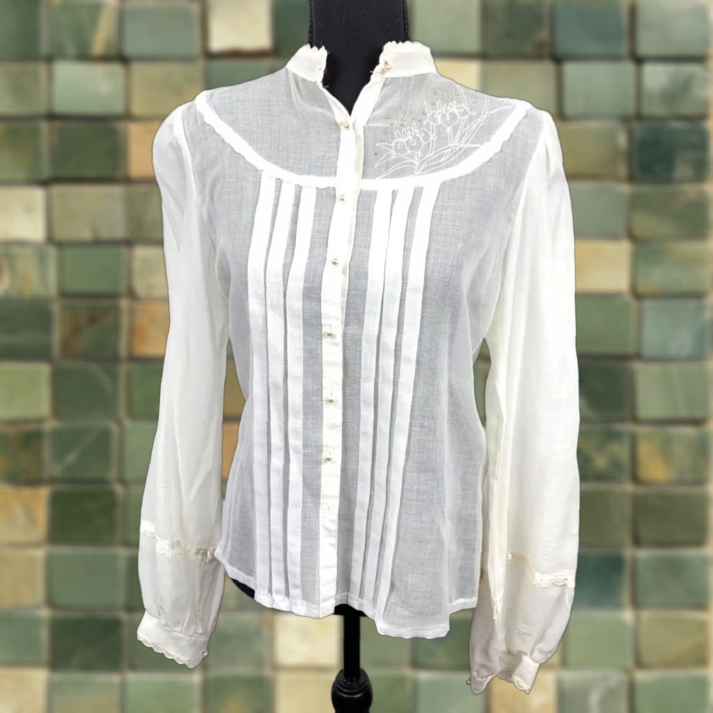 Vintage VINTAGE Jessica's Gunnies Embroidered Peasant Boho Victorian Sheer Top Shirt S Black? Size S / US 4 / IT 40 - 1 Thumbnail