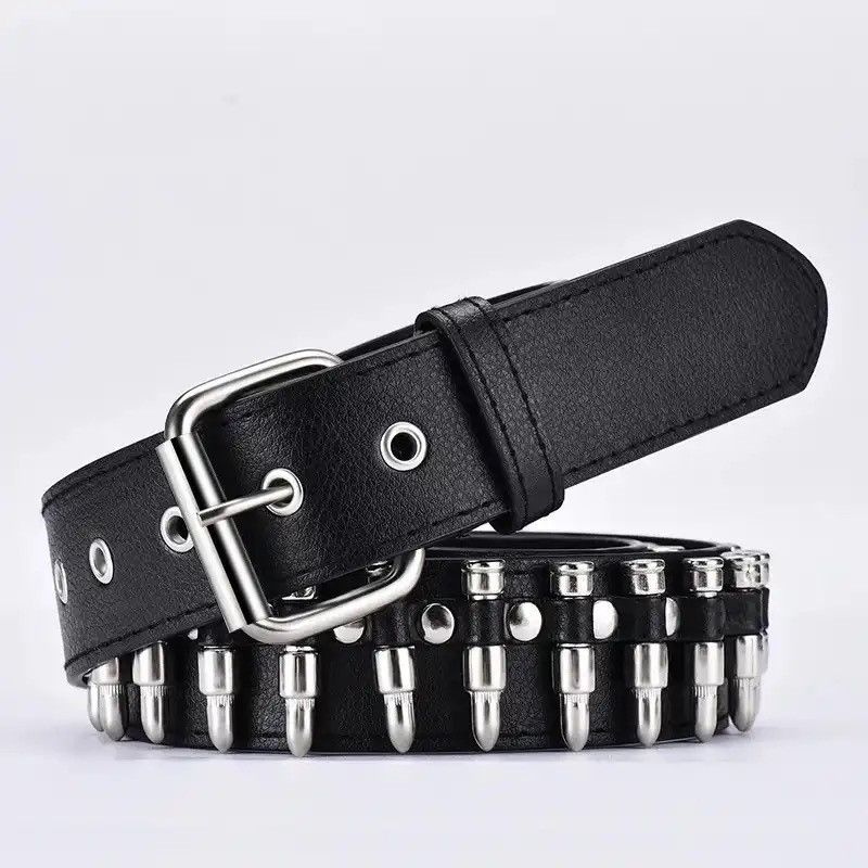 Leather Bullet Belts Metal Rivet Punk Belts Size ONE SIZE - 2 Thumbnail