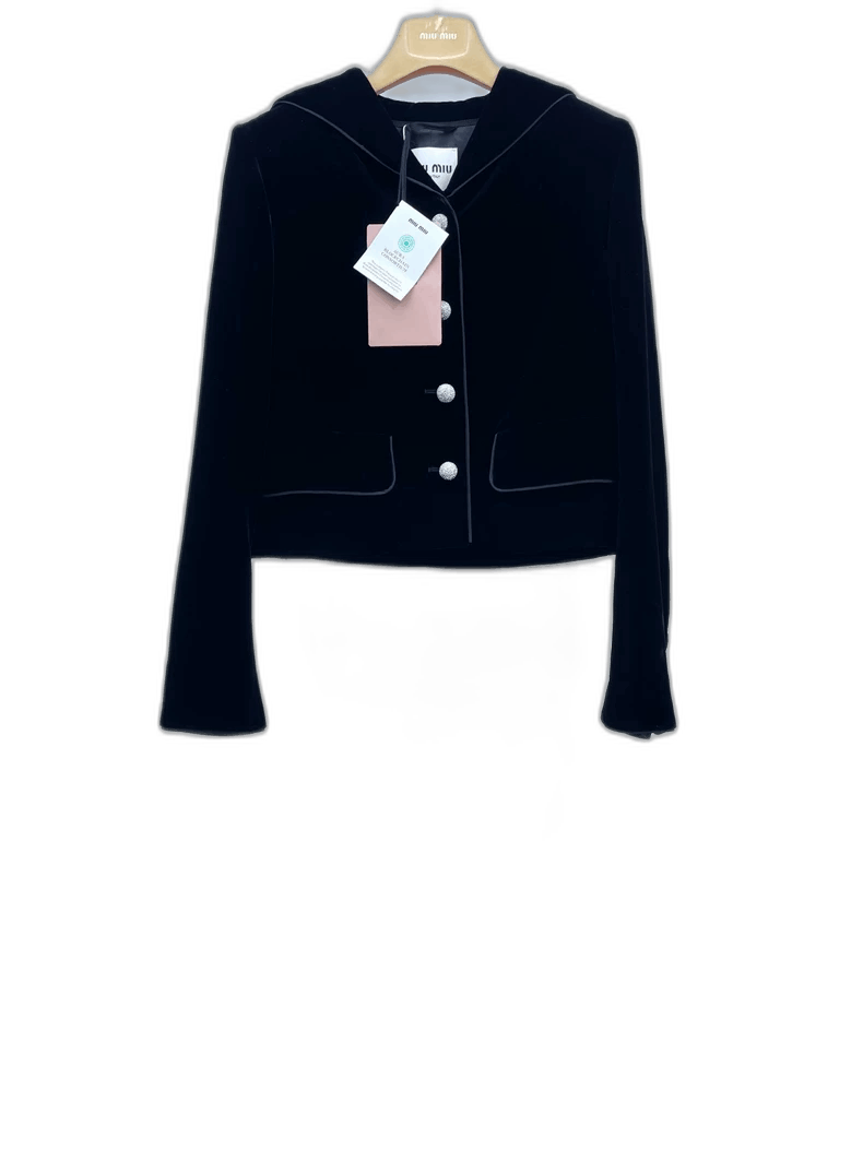 Miu Miu Miu Miu Black Velvet Hooded Outerwear-2506 Size S / US 4 / IT 40 - 1 Thumbnail