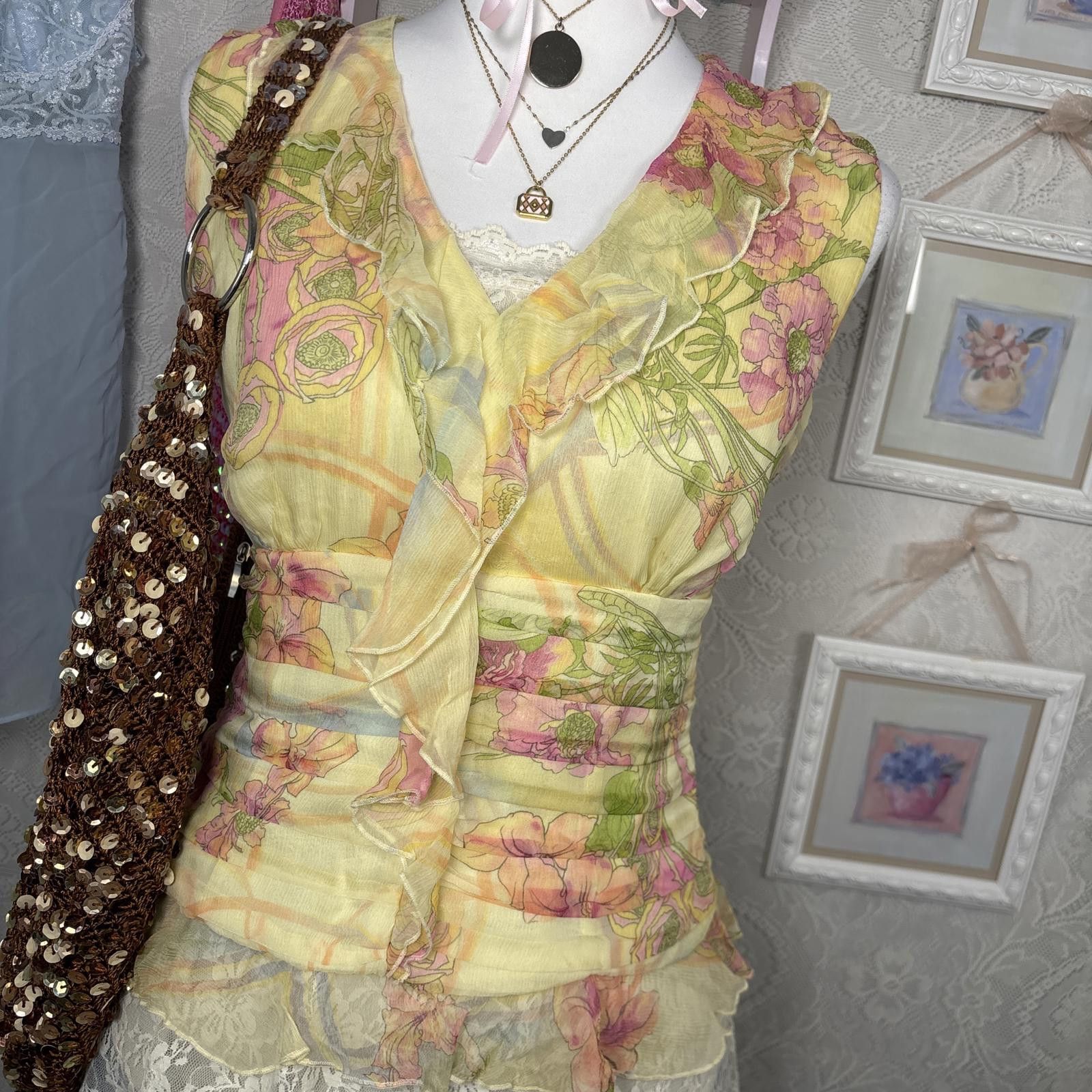 Other vintage fairy core ruffle floral silk top Size M / US 6-8 / IT 42-44 - 5 Thumbnail