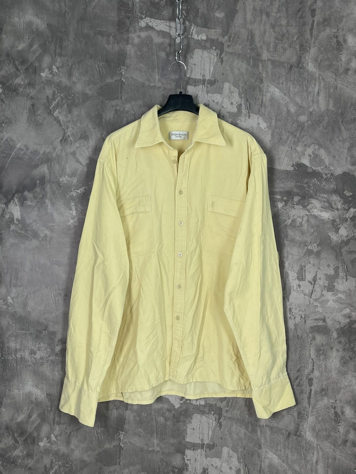 Vintage × Yves Saint Laurent Vintage Y2K YSL Shirt Button Up Yellow Size US XL / EU 56 / 4 - 1 Thumbnail