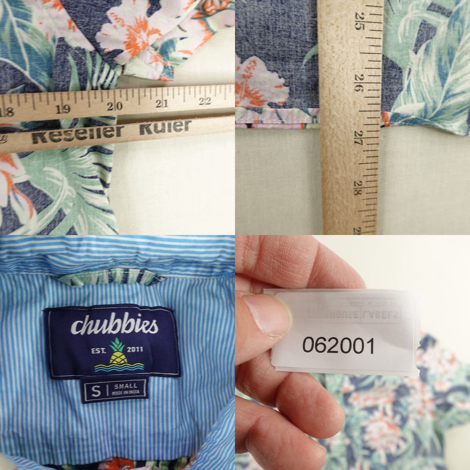 Chubbies Chubbies Shirt Small Mens Blue Floral Hawaiian Button-Up Short Sleeve Cotton Elastane Size US S / EU 44-46 / 1 - 8 Thumbnail