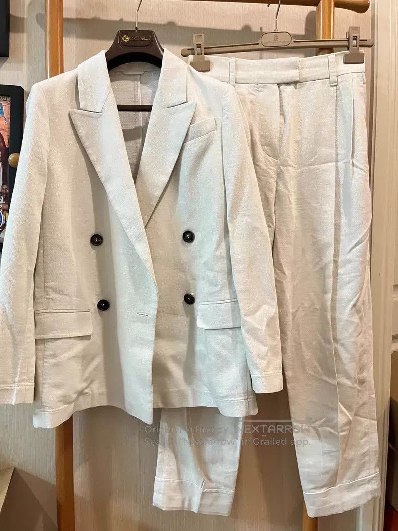 Brunello Cucinelli Brunello Cucinelli Pearlescent White Suit Jacket Size XXS / US 00 / IT 34 - 5 Thumbnail