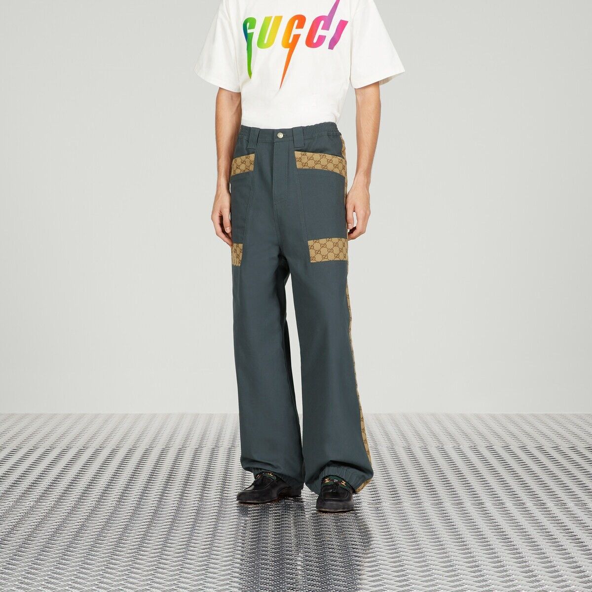 Gucci o1s1wg110125 Cotton Canvas Pant With GG Inserts Grey/Beige Size US 34 / EU 50 - 6 Thumbnail