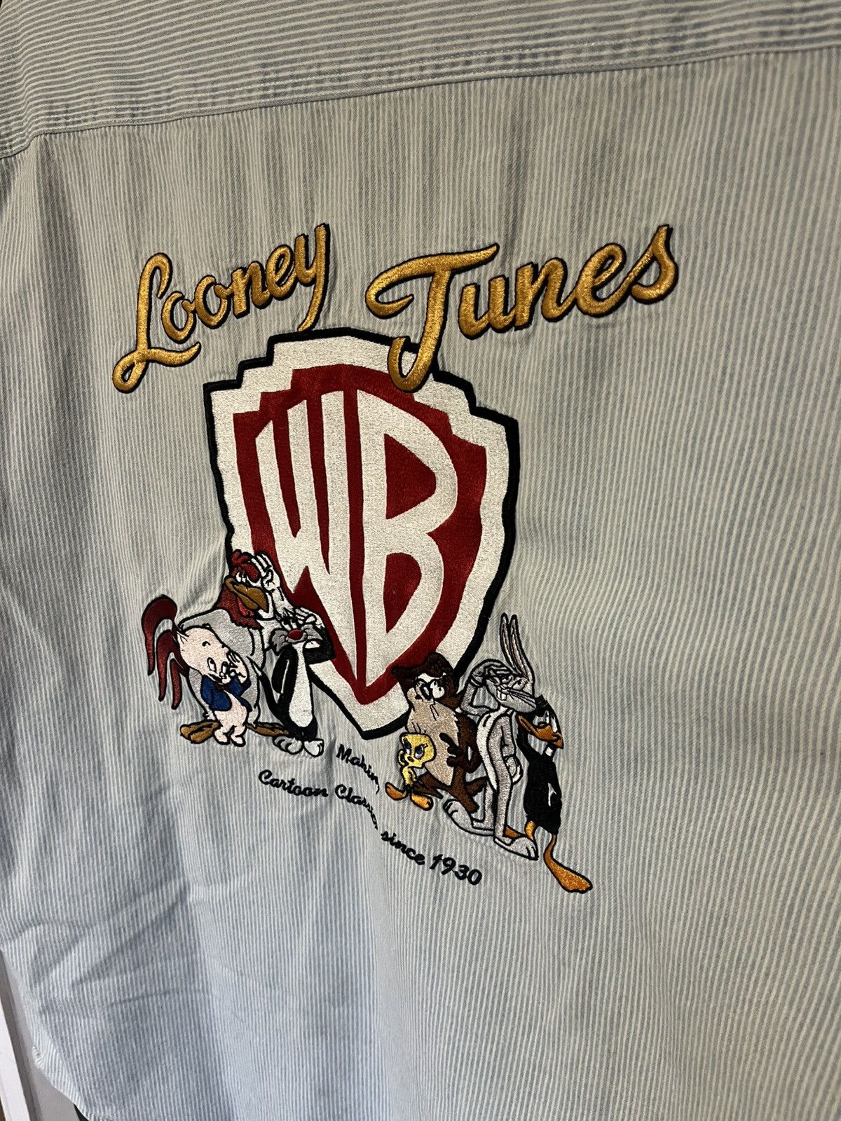 Warner Bros Y2K 2000 Warner Bros Looney Tunes Pinstriped Button Up shirt Size US L / EU 52-54 / 3 - 3 Thumbnail