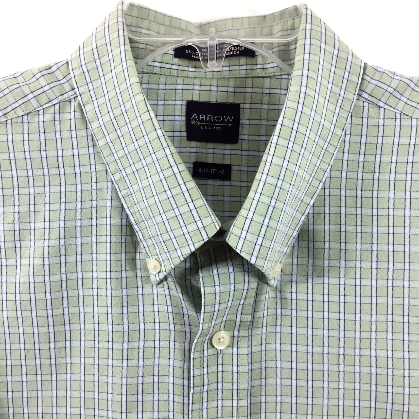Arrow Arrow Shirt Mens XL Green Blue Check Long Sleeve Button-Down Wrinkle Free Size US XL / EU 56 / 4 - 2 Thumbnail
