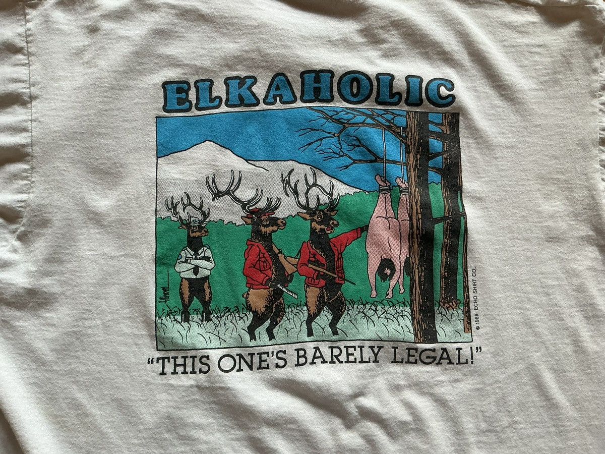 Vintage Vintage Single Stitch Elkaholic T-Shirt Size US XL / EU 56 / 4 - 2 Thumbnail